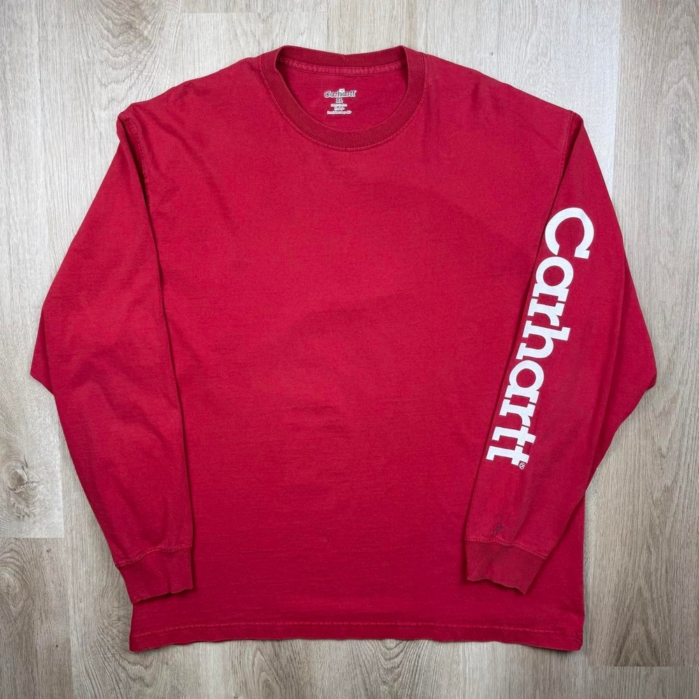 Carhartt Heavyweight Signature Sleeve Graphic Long Sleeve Tee Shirt Red XL